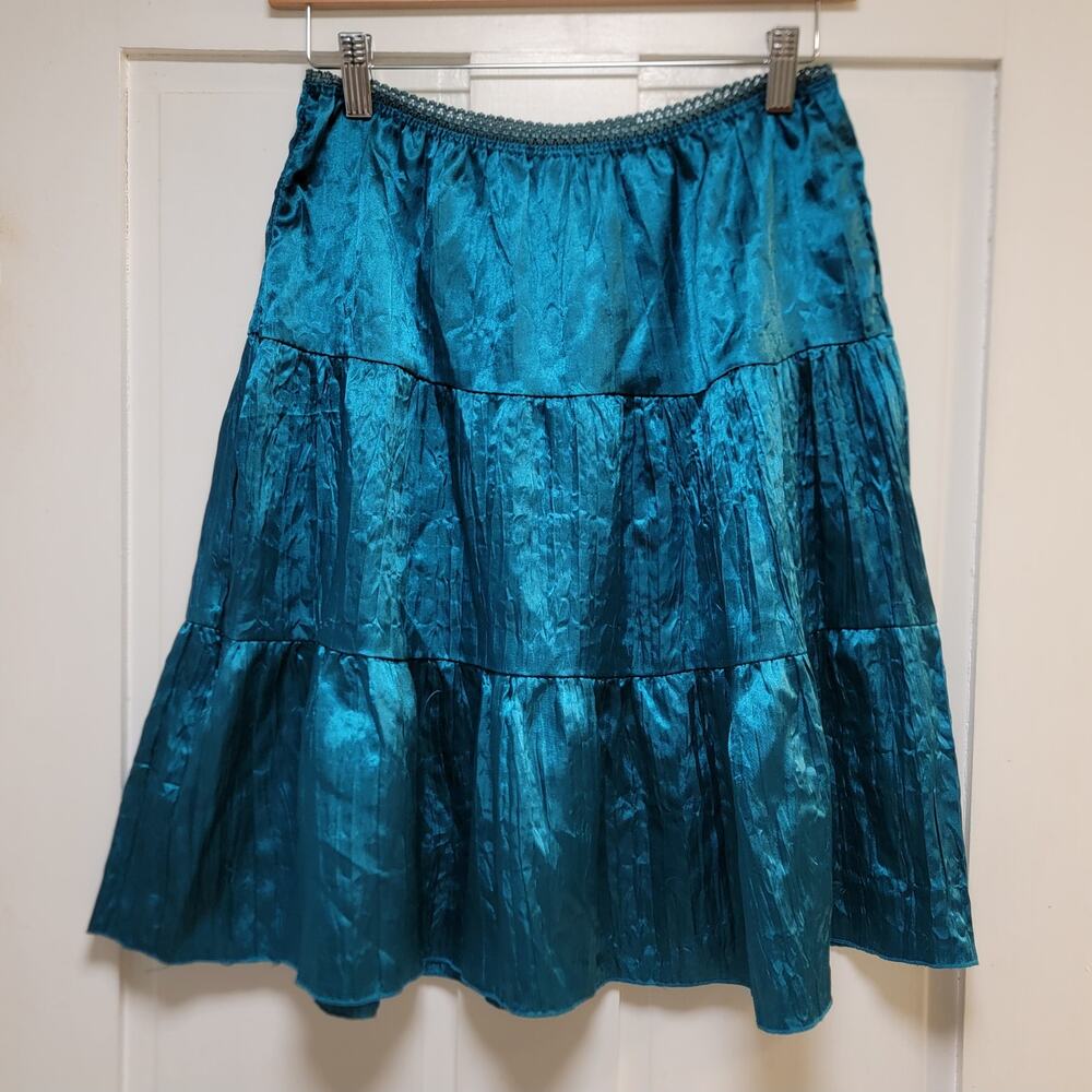 Von Mozart Tiered Satin Midi Skirt - Teal - Size Small